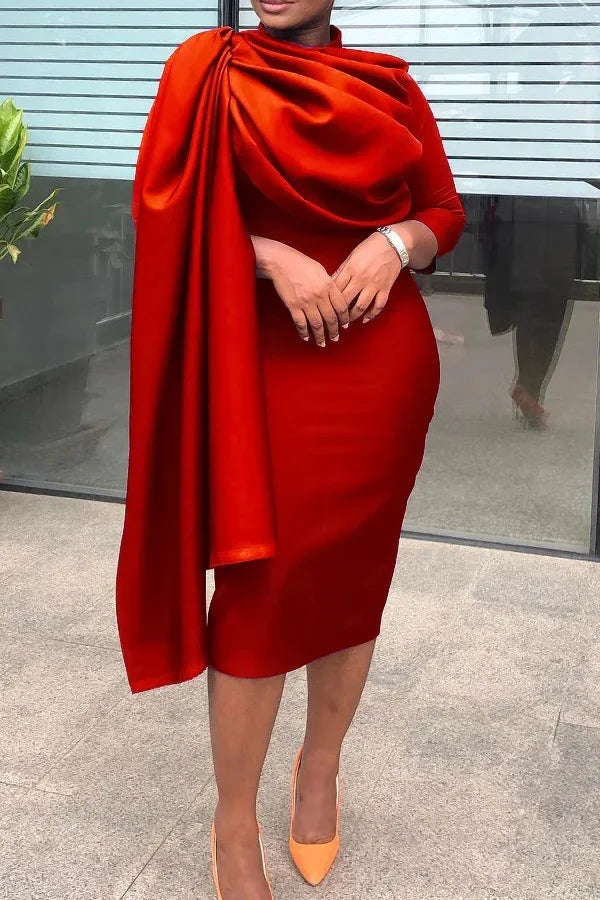 African long sleeve midi dress for women featuring solid color design, perfect for spring 2024 from Showlu Fashion Store.