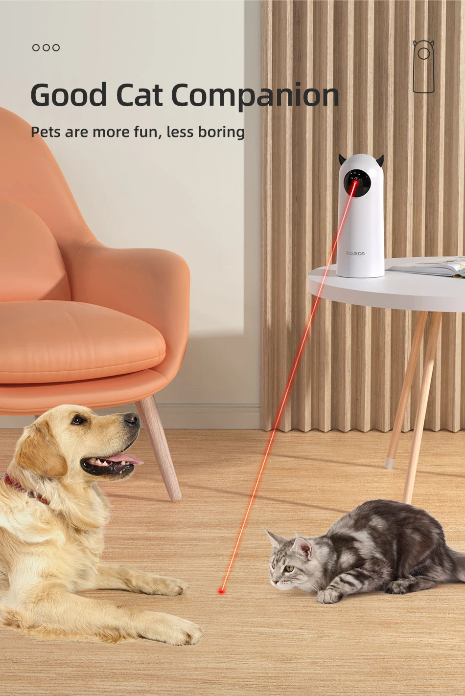 Showlu Smart General ROJECO automatic cat laser toy with rotating laser and colorful design for interactive feline play.