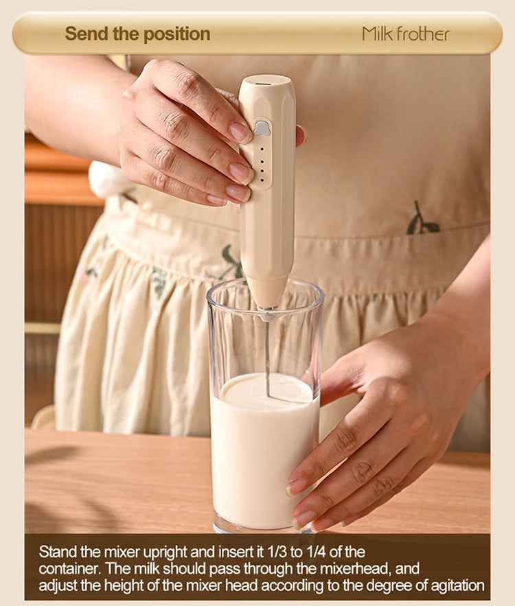 Showlu Smart General portable mini electric milk frother with three-speed settings, handheld and rechargeable for creamy foam.