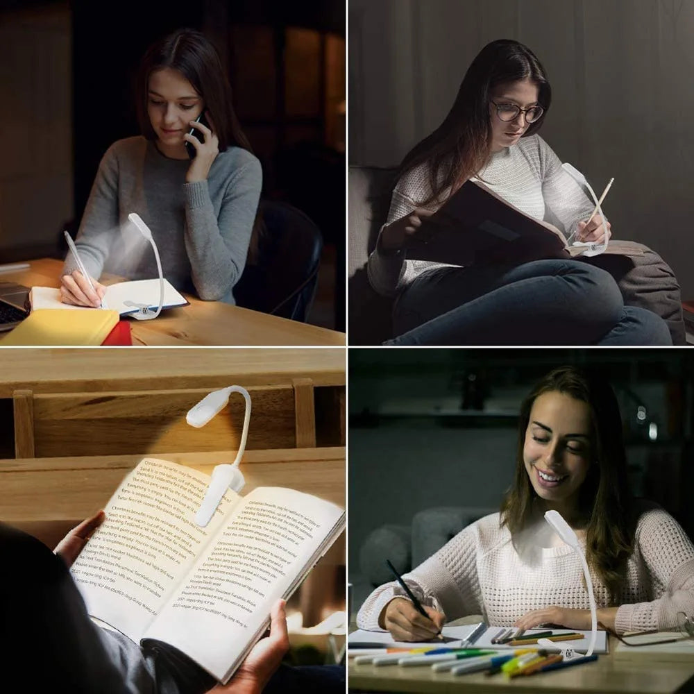 Showlu Smart General Claeted rechargeable clip reading light attached to a book, compact LED reading lamp with adjustable clip.