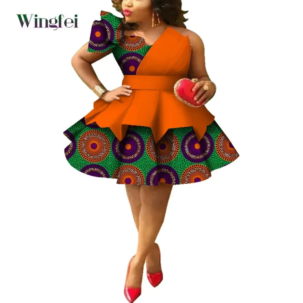 African Dresses for Women Ankara Print Strapless Multi-layer Dresses Dashiki Party Wedding Evening Dress African Clothing WY4213