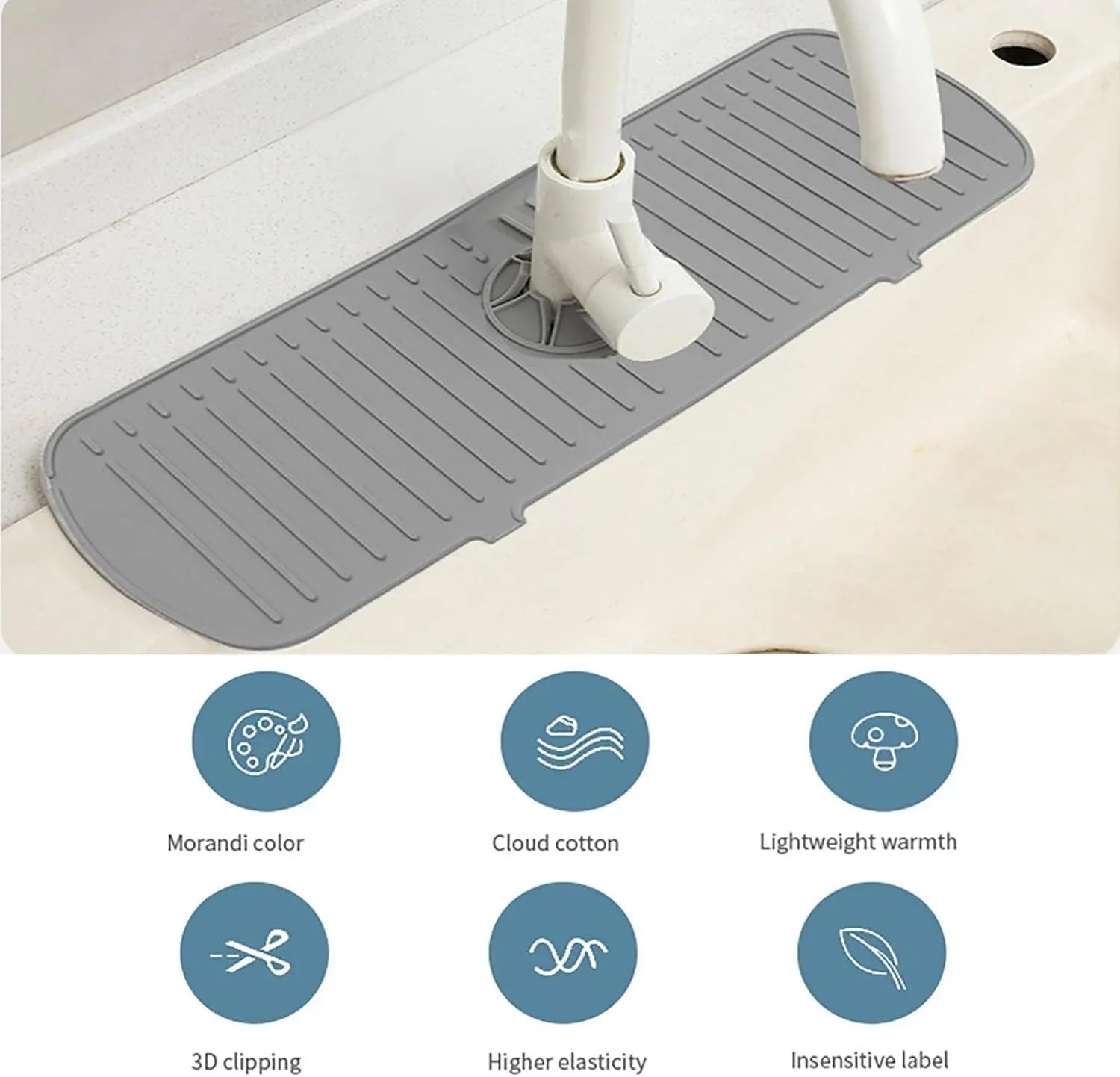 Showlu Smart General silicone faucet splash guard preventing water splashes around kitchen sink faucet.