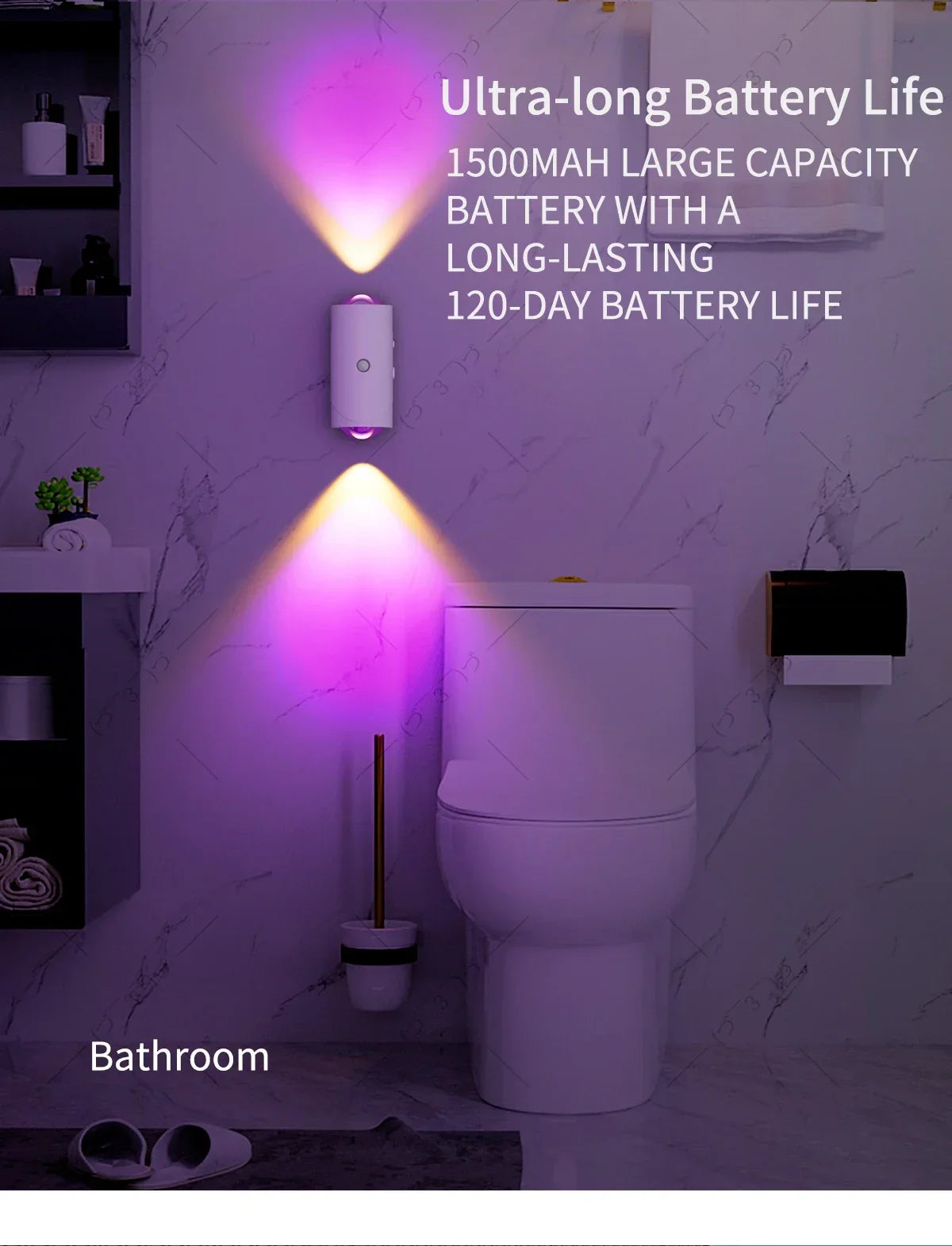 Showlu Smart Venuswing magnetic motion sensor RGB night light glowing in a dark room with adjustable colors and modern design.
