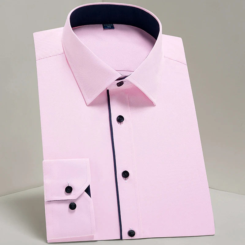 Men's slim-fit dress shirt by Showlu Fashion, long sleeve cotton blend business top in classic style.
