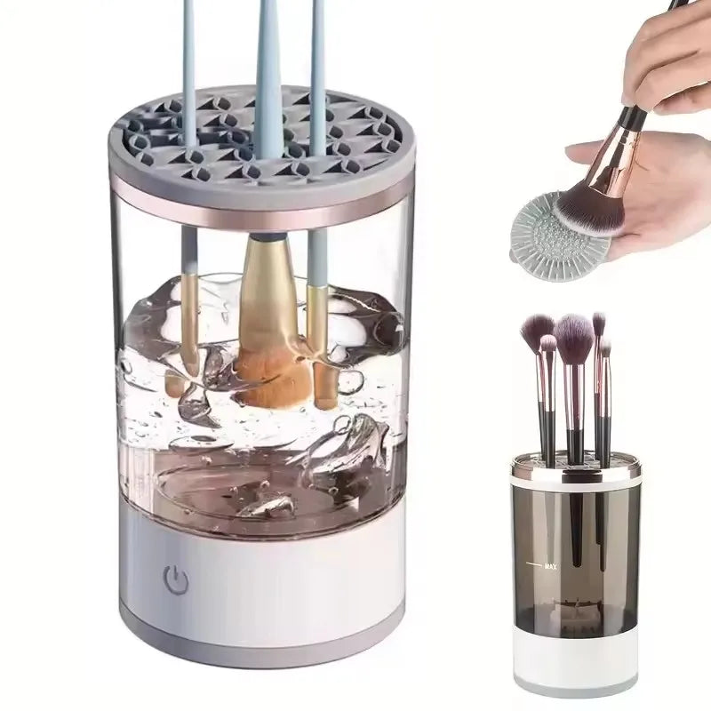 Showlu Smart Electric Makeup Brush Cleaner with USB, automatic deep cleaning for makeup brushes, compact and easy to use.