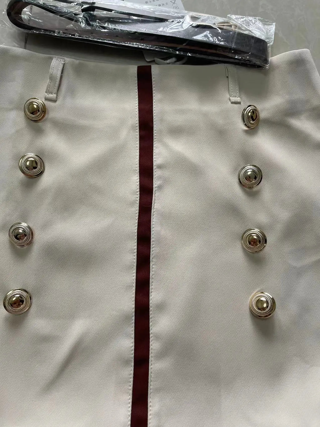 New Elegant Offie Lady Skirt Women Fashion Design Beaded Double-breasted High Waist A-line Patchwork Skirts Jupe with Belt