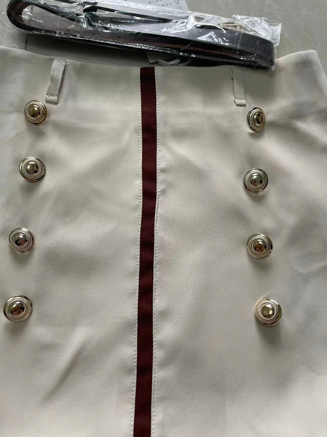 New Elegant Offie Lady Skirt Women Fashion Design Beaded Double-breasted High Waist A-line Patchwork Skirts Jupe with Belt