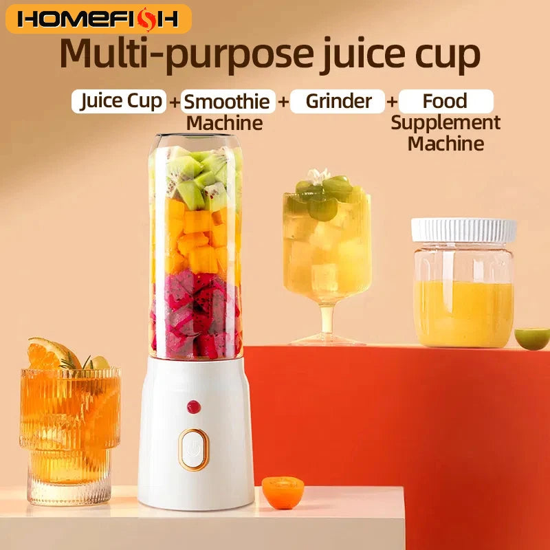 Showlu Smart General HOMEFISH Portable USB Blender 500ML with black lid, compact design, and blending blades visible in the image.