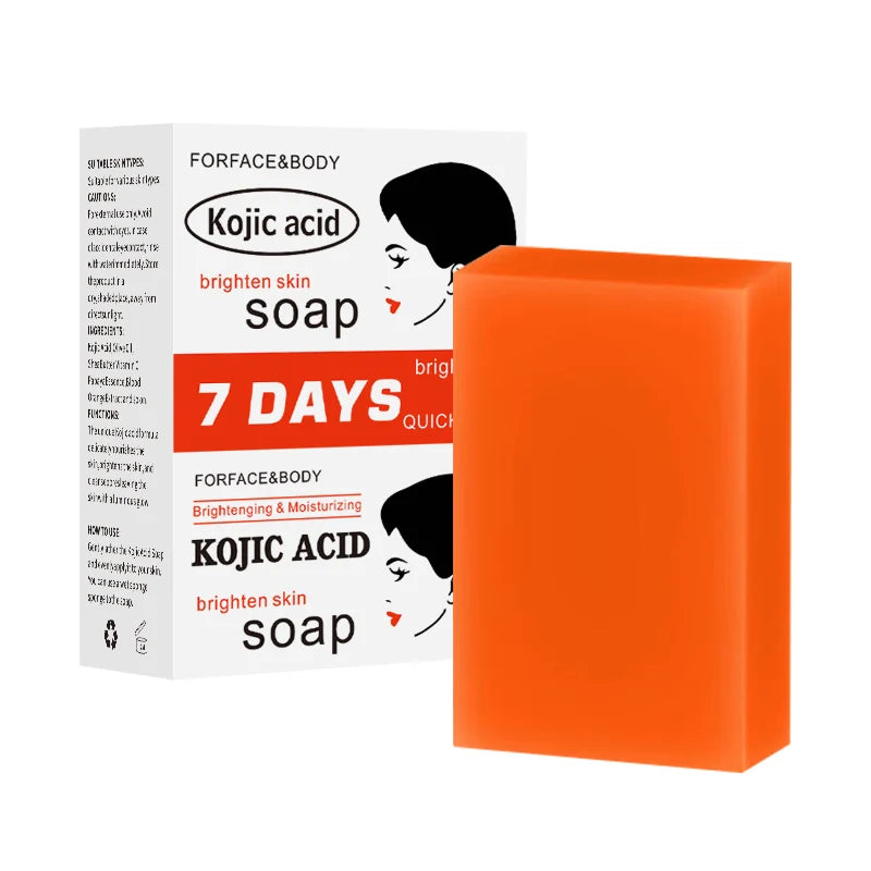 Five bars of Showlu Fashion Store Kojic Acid Soap with lemon, vitamin C, and papaya extract for skin brightening and dull skin improvement.