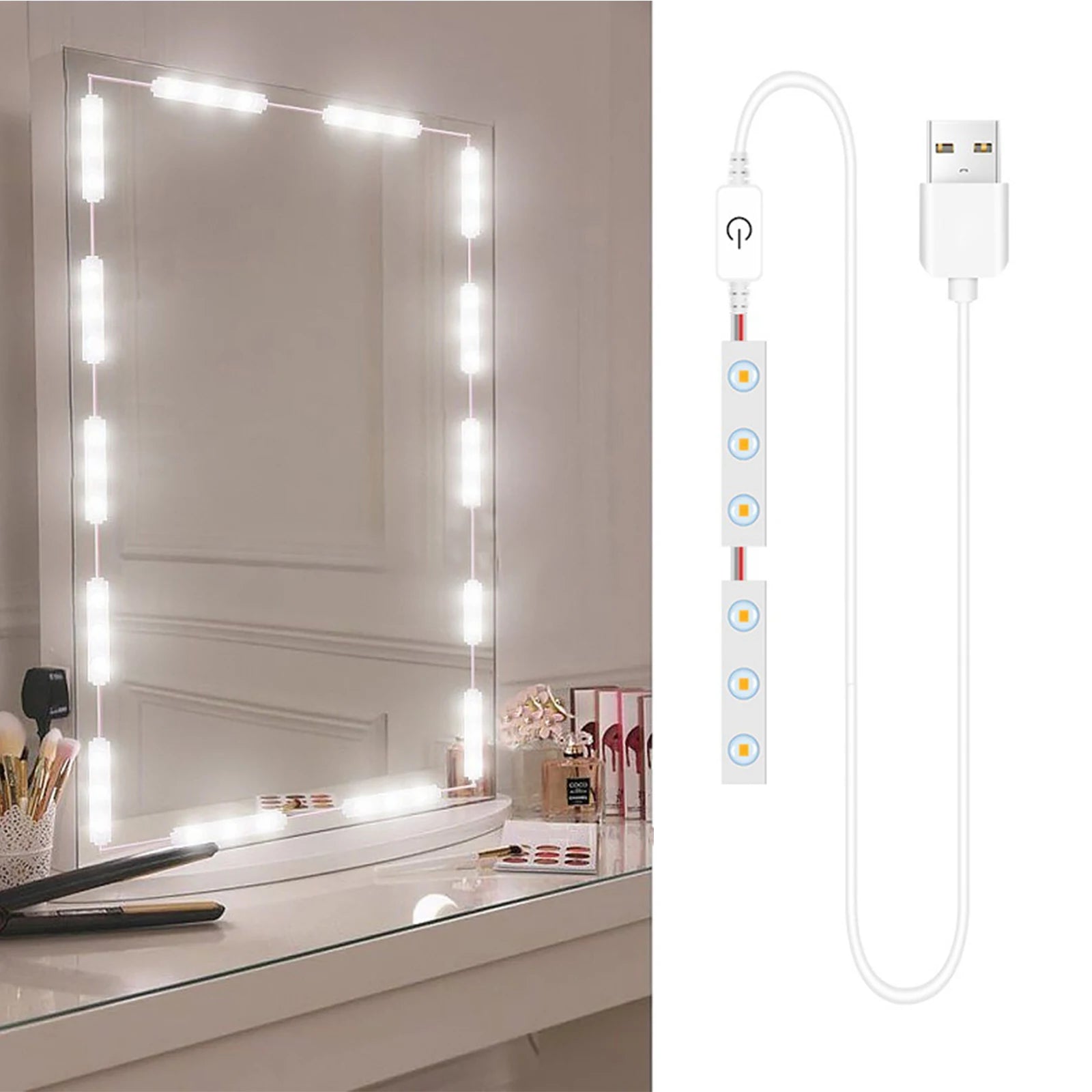 Showlu Smart General LED mirror backlight strip illuminating a modern bathroom mirror with customizable lighting.
