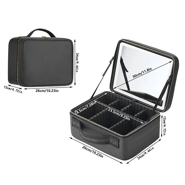 Large SNUGUG Smart LED Cosmetic Case by SHOWLU FASHION STORE, travel makeup bag in black PU leather with built-in LED lighting.