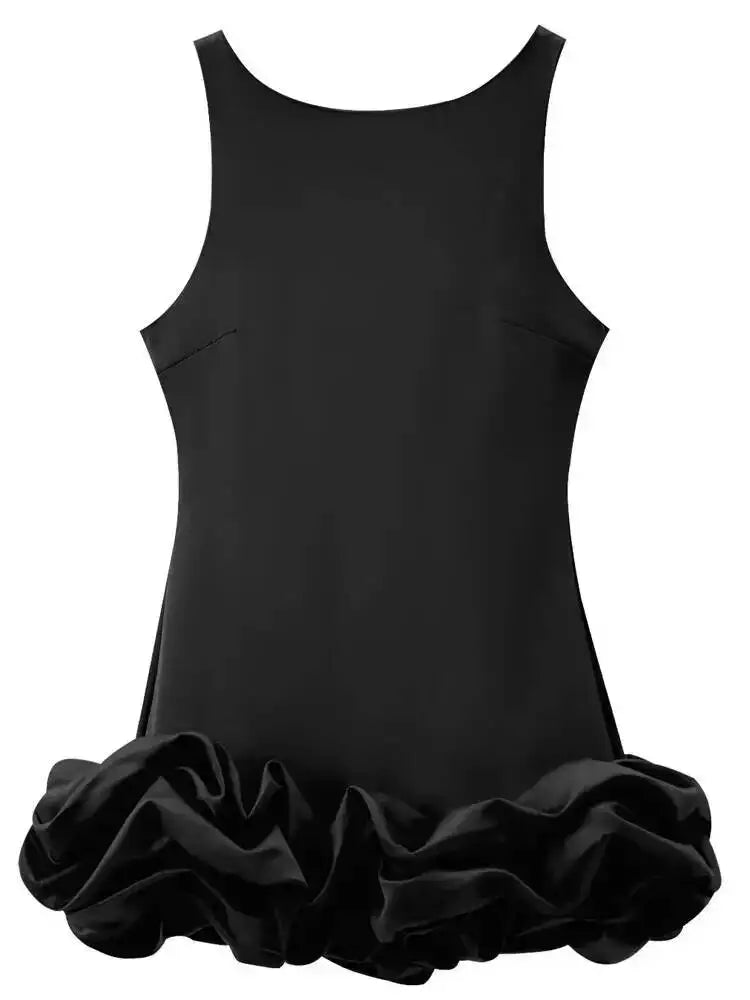 White short sleeveless bodycon dress with ruffle backless design, perfect for summer parties and stylish occasions.