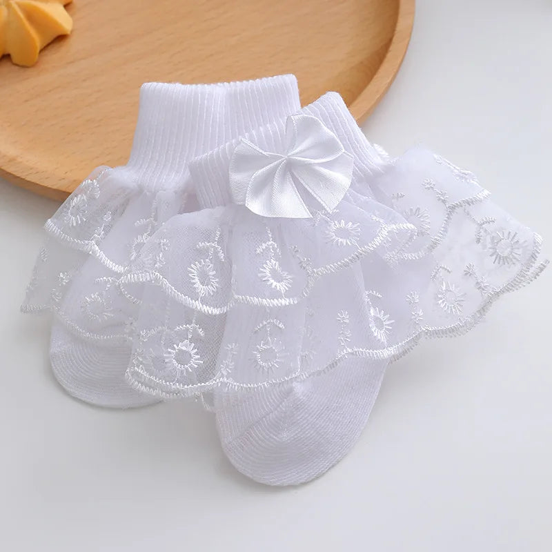 Colorful cotton lace ruffle princess socks for toddlers, breathable mesh design, suitable for 0-2 years, summer children's ankle socks