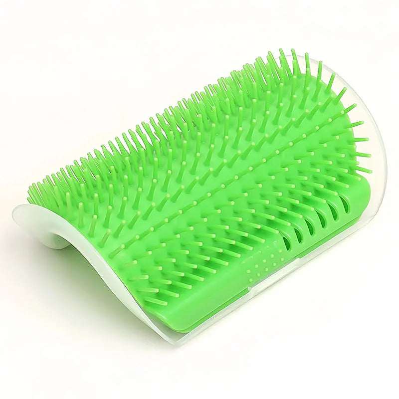 Cat self-groomer brush and scratcher for short and long fur, wall-mounted grooming and massage tool for cats.