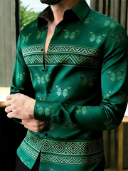 New 11 color men's long sleeved lapel shirt with fashionable 3D printed butterfly pattern long sleeved shirt