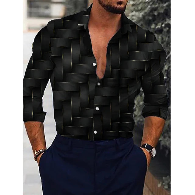 Hawaiian luxury designer men's long sleeve shirt with floral 3D print, single-breasted casual top by Showlu Fashion.