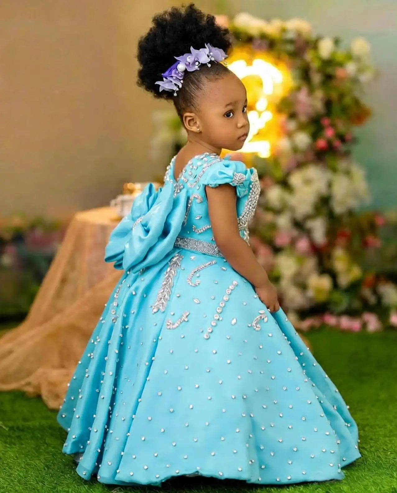 Lavender beaded queen ball gown for girls with intricate beadwork and flowing fabric, designed by 1170uf-he.