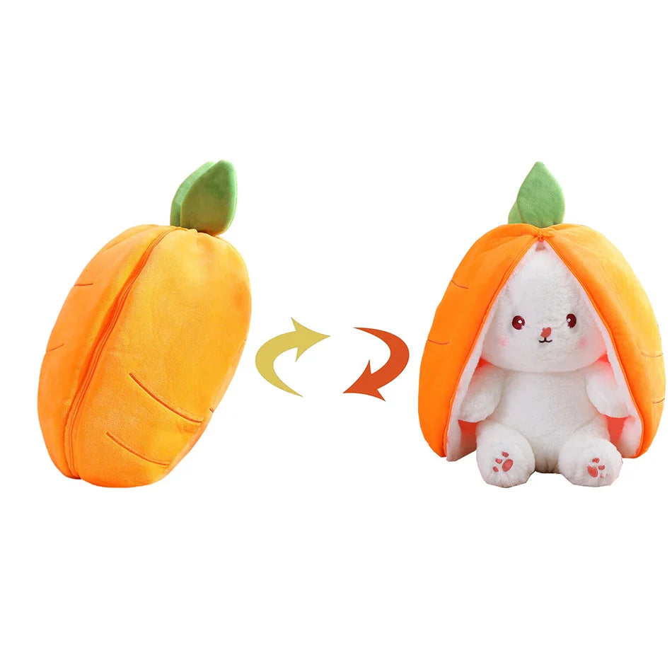 SHOWLU 18cm strawberry rabbit plush toy with zipper, soft stuffed animal doll, pink and white plush for kids and collectors
