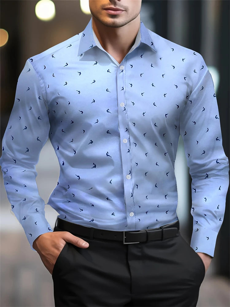 Checkered print men's formal shirt by Showlu Fashion Store, long-sleeved business casual shirt for spring and fall.