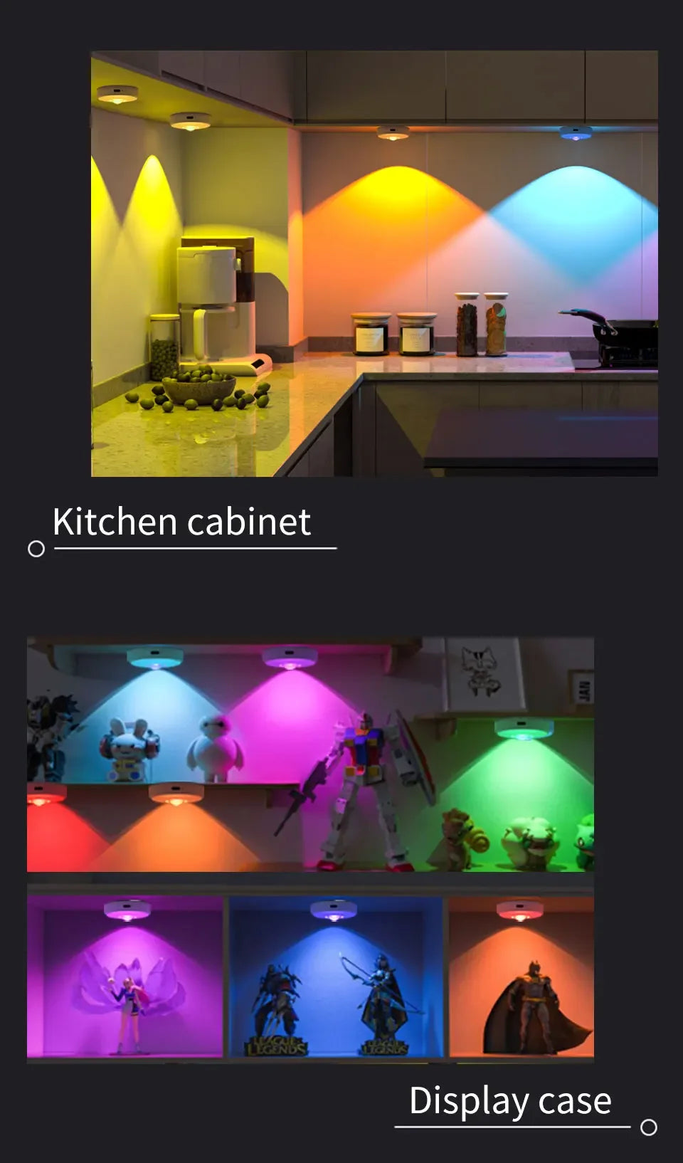 Showlu Smart General LED floating shelf lights mounted on a wall, illuminating the space with modern, energy-efficient lighting.