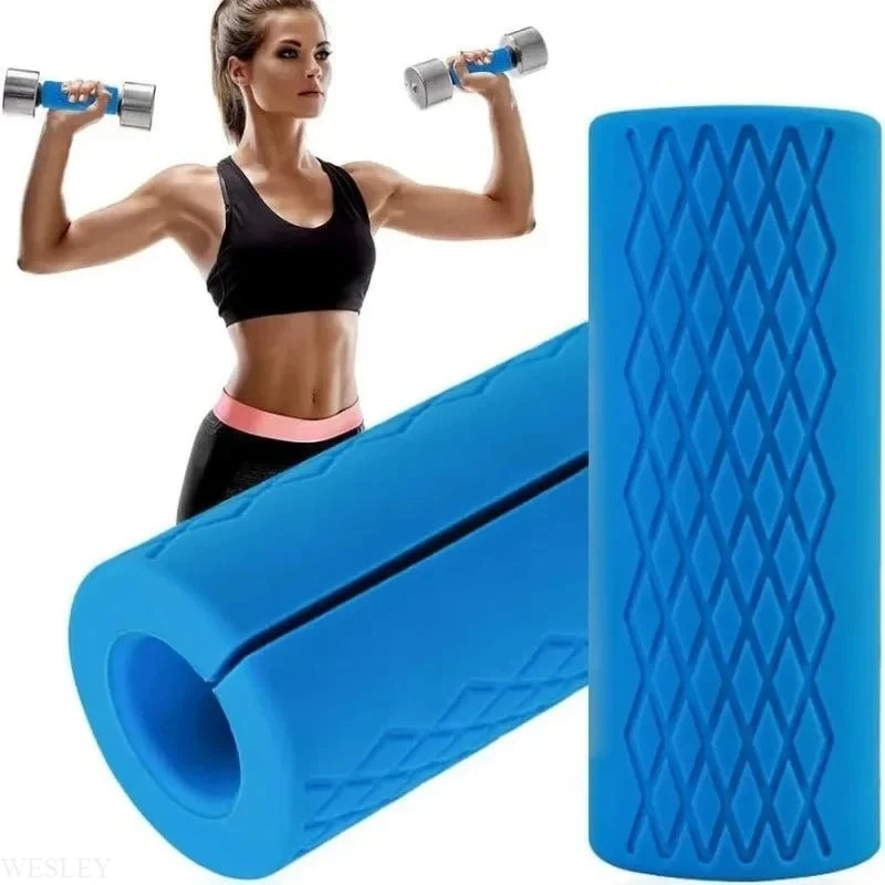 Showlu Fashion Store grip fat barbell handle with silicone non-slip protective pad for weightlifting and fitness barbell exercises.