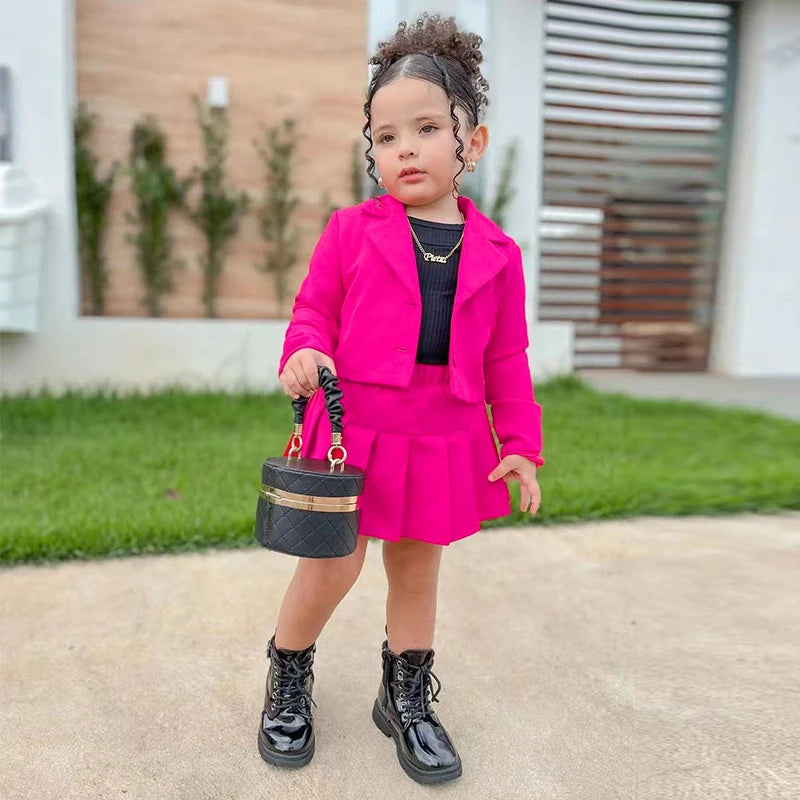 Girls autumn 2-piece long sleeve jacket and miniskirt suit by Showlu Fashion Store, stylish and cozy for fall.