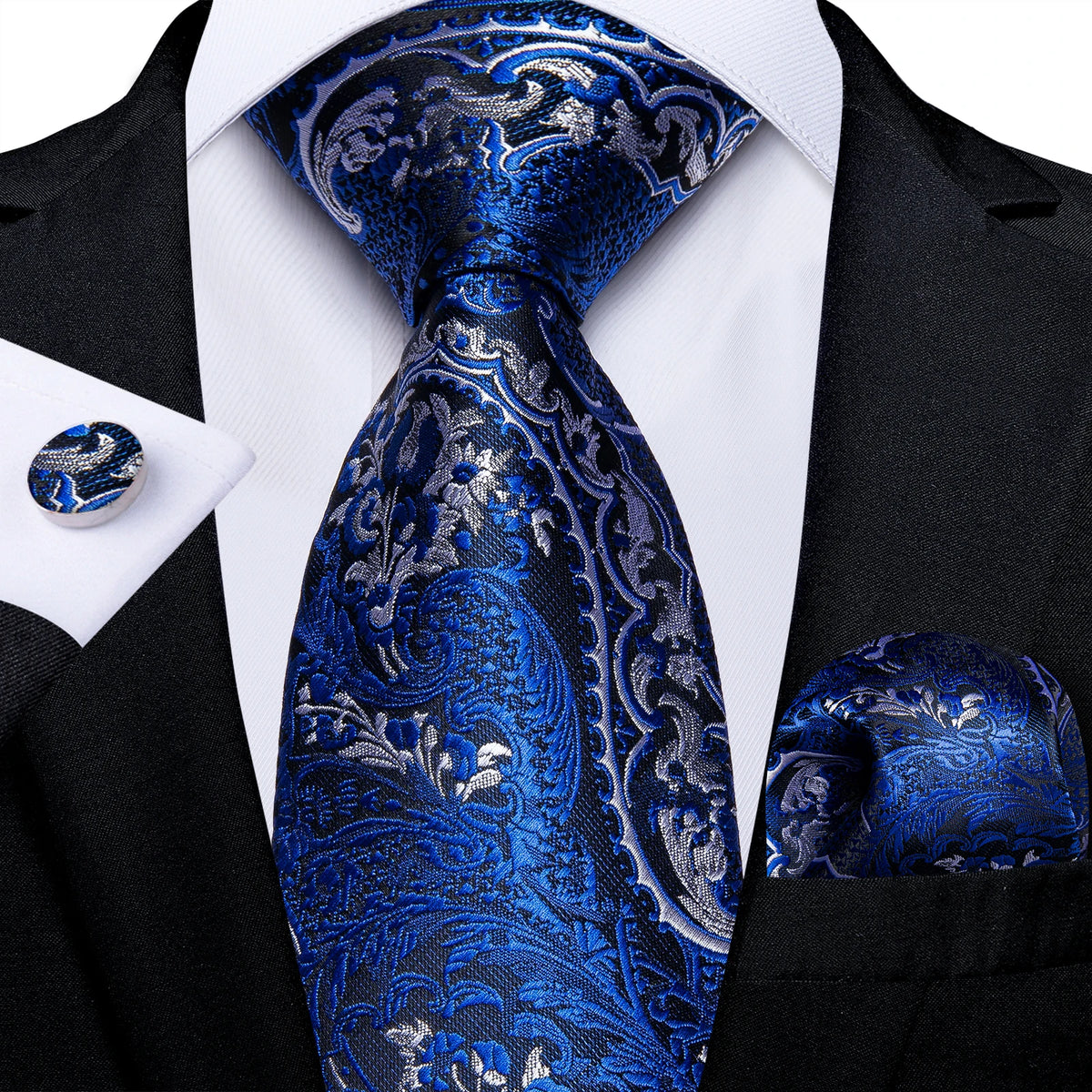 New Classic 100% Silk Men's Ties 8cm Blue Plaid Dot Striped Business Necktie Handkerchief Wedding Party Tie Set Gravatas DiBanGu