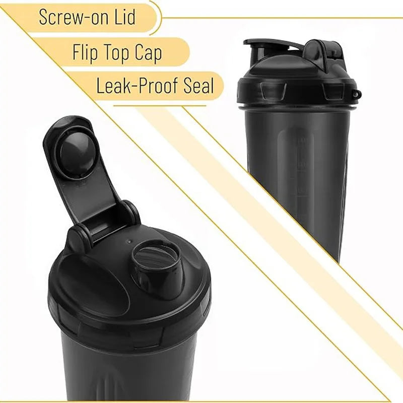 600ml Shaker Bottle 20 Oz with Stainless Steel Ball, BPA Free 20 Oz Plastic Protein Shake Leak Proof for Portable Fitness
