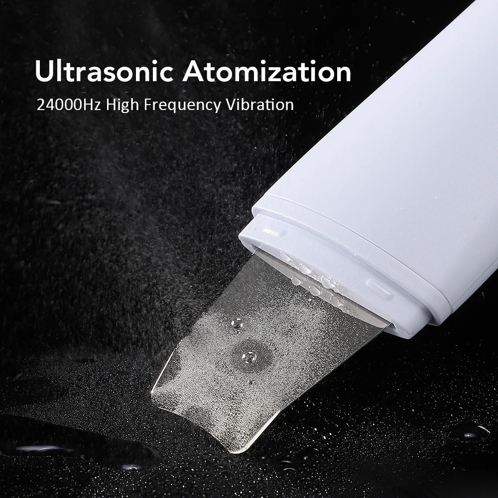 Showlu Smart Ultrasonic Skin Scrubber EMS pore cleaner and lifting tool, with sleek design and ultrasonic cleaning head.