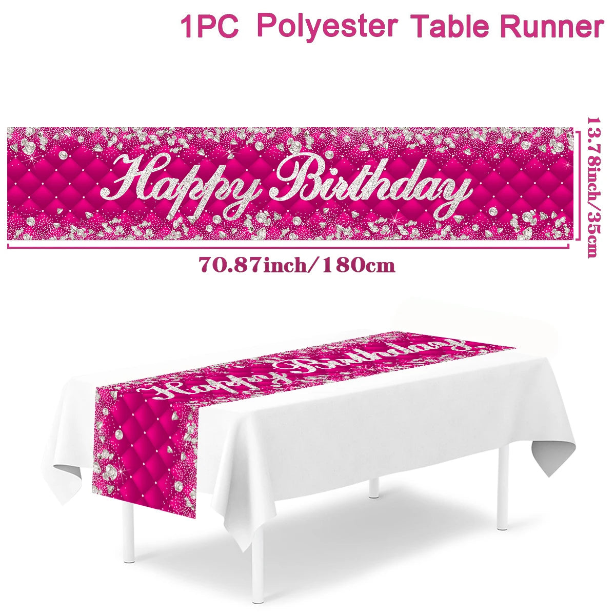Black gold birthday table runner and tablecloth with anniversary design, ideal for home parties and celebrations.