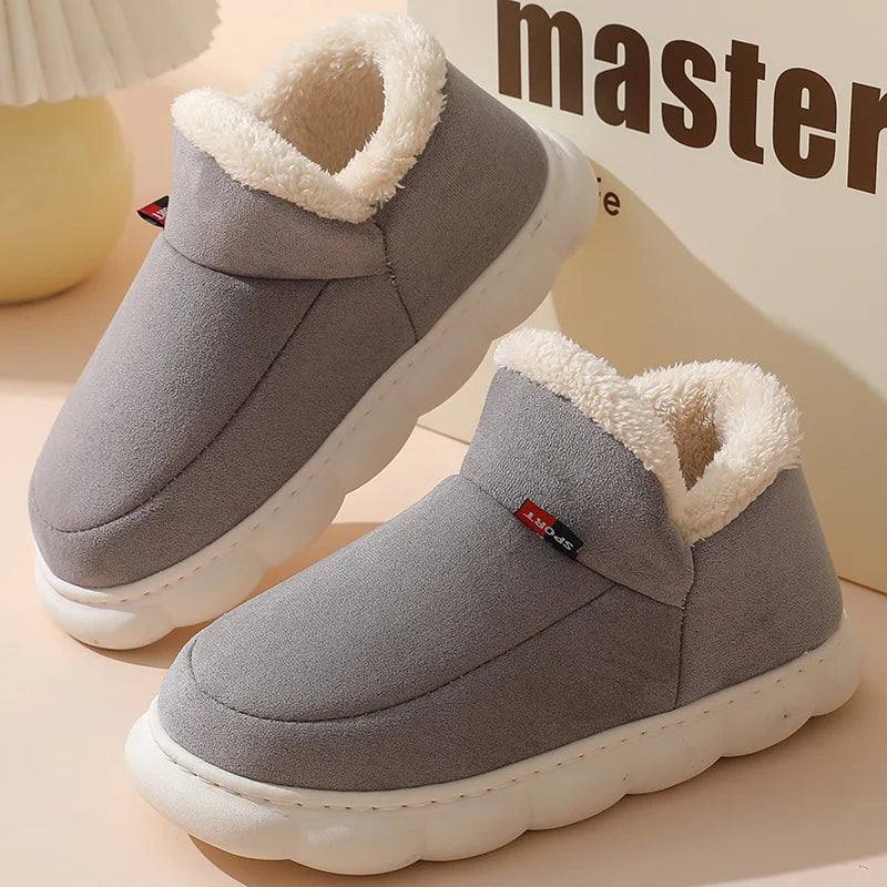 Showlu Fashion Store men's winter slippers with short plush interior, cotton material, soft furry exterior, indoor casual indoor shoes