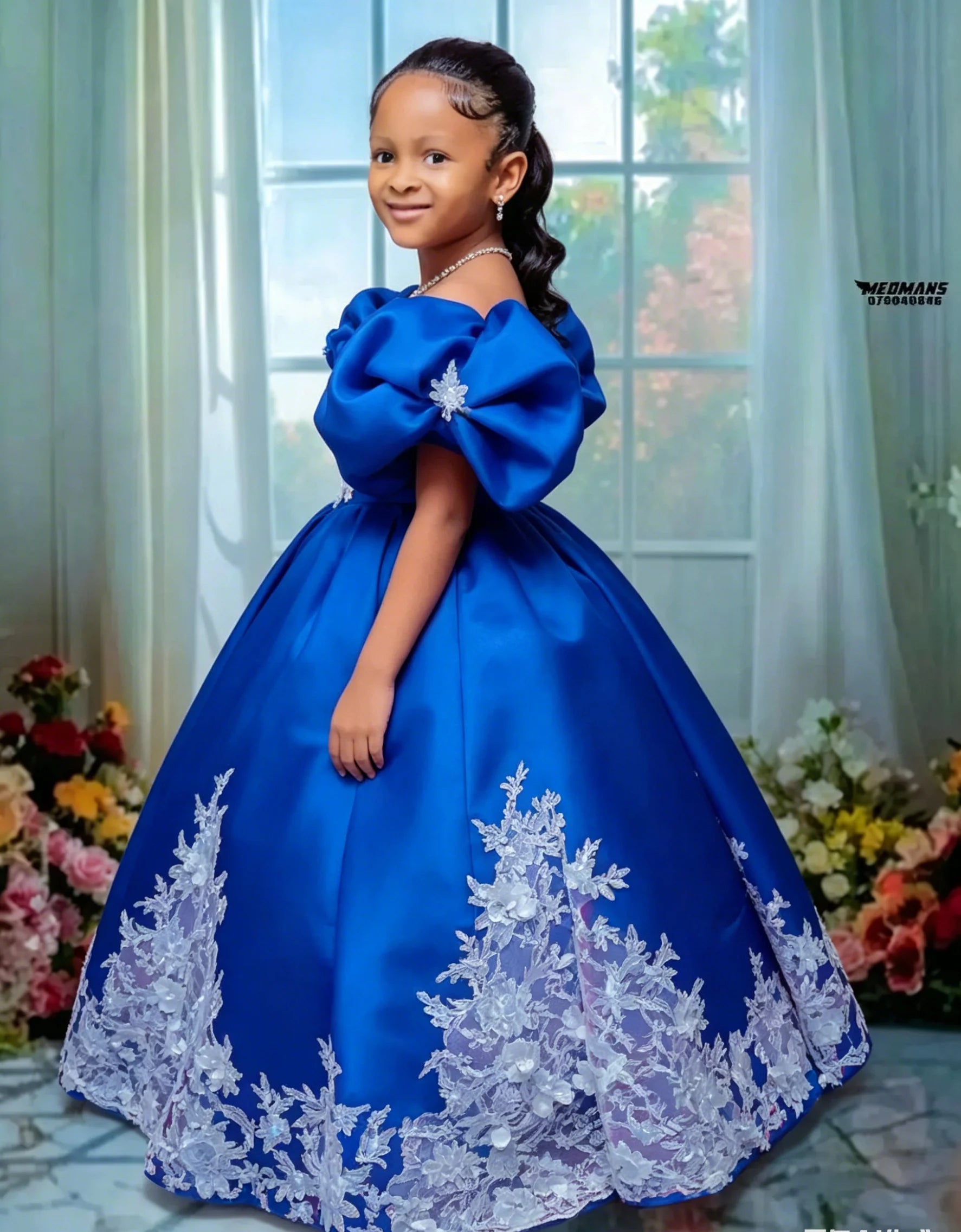 Hot Pink Custom Satin Flower Girl Dress for Wedding Lace Appliqued Floor Lenght Kids Birthday Party First Communion Ball Gown