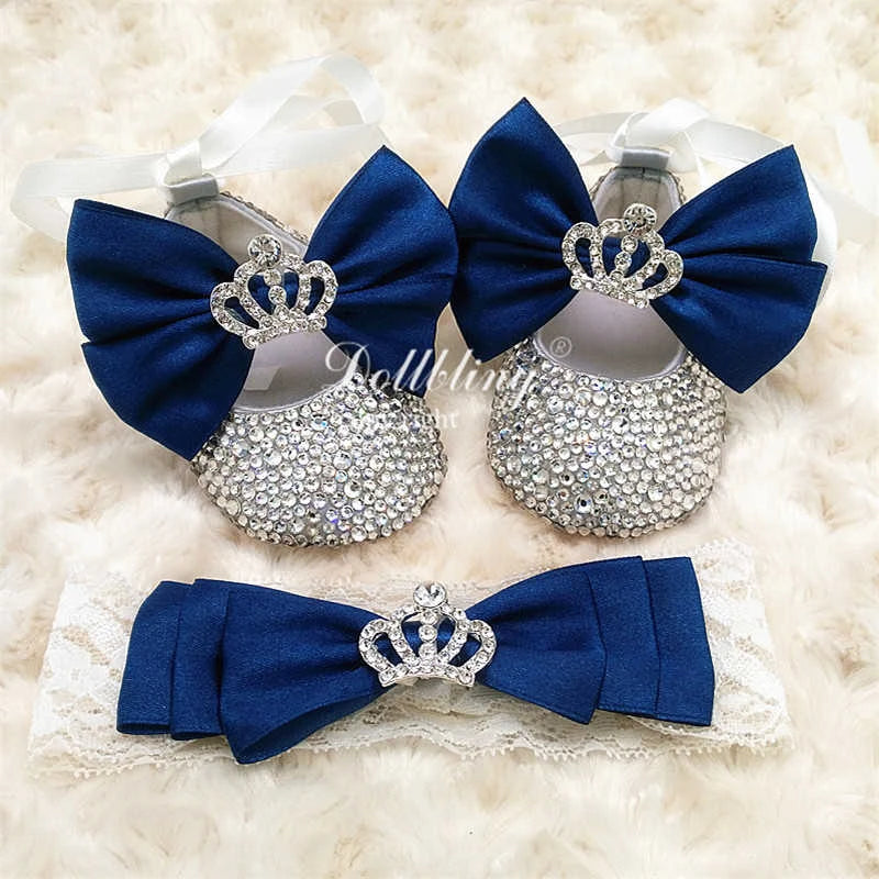 Dollbling Girls Pink Crown Ballerina Baptism Shoes Infant Dazzling Shoes Dress Handmade Mommy Daughter Outfit Bling Botties