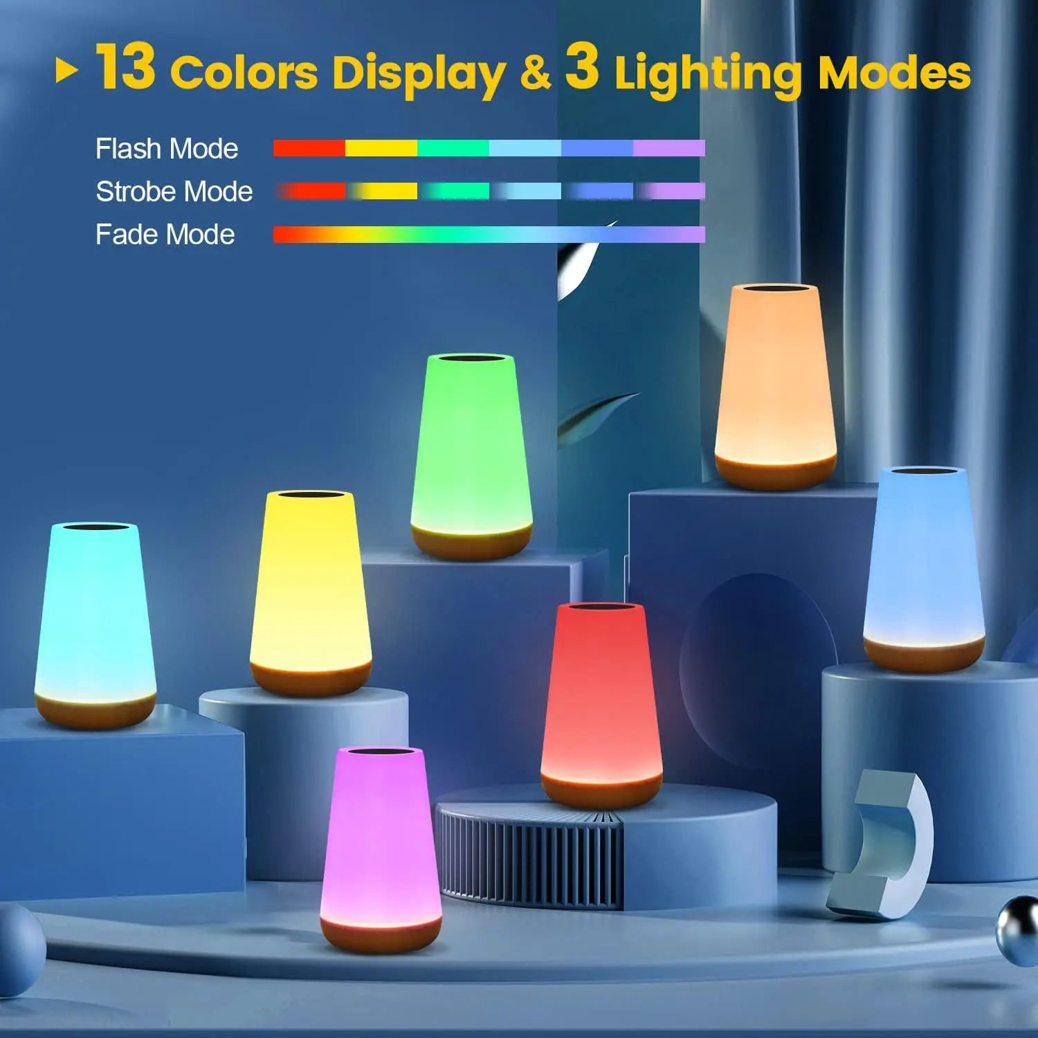 Showlu Smart General RGB touch remote night light emitting colorful LED illumination on a dark background.
