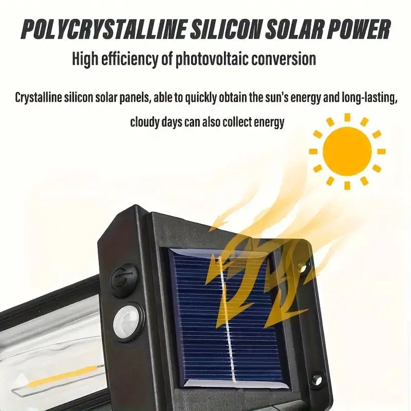 Showlu Smart General solar motion sensor outdoor wall light illuminating a wall with adjustable features and modern design.