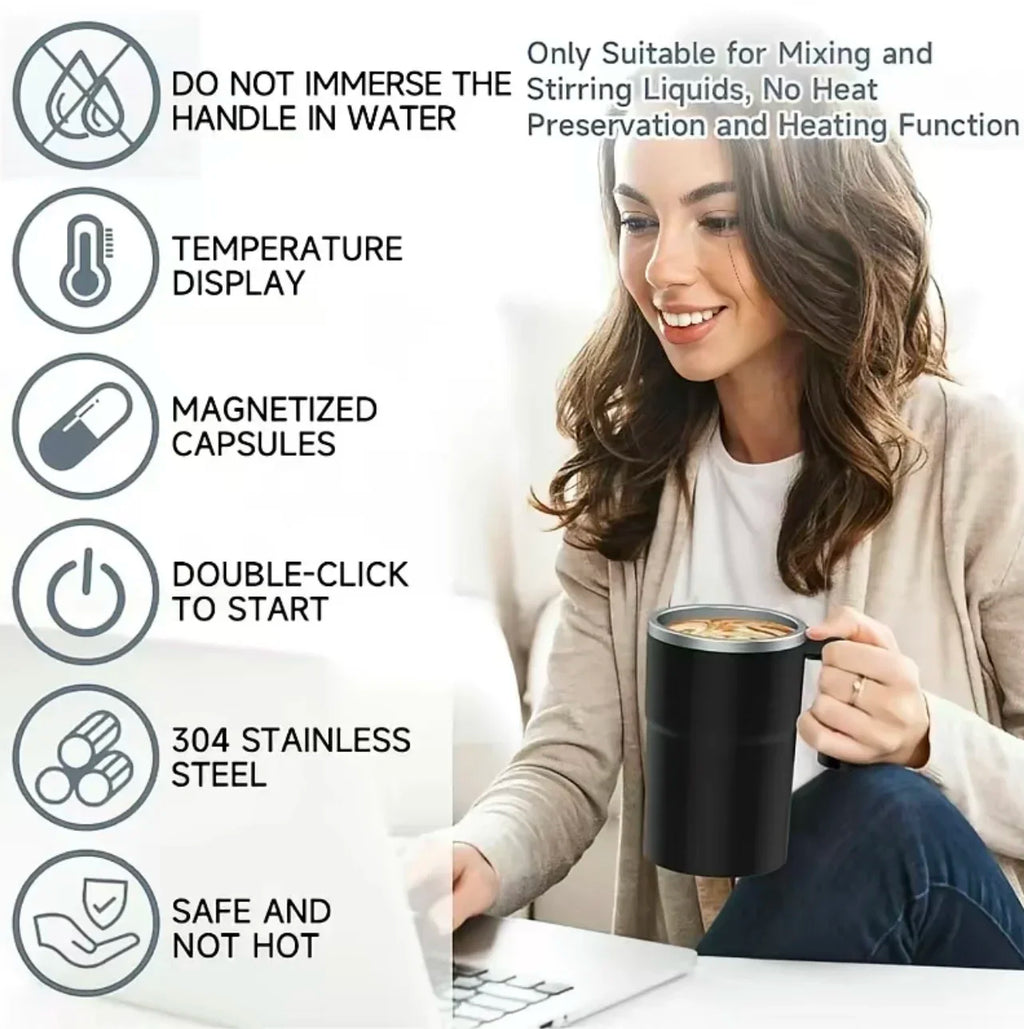 380ML Electric Coffee Self Mixing Mug IP67 Waterproof Coffee Stirring Mug USB Charging Digital Display Automatic Magnetic Cup
