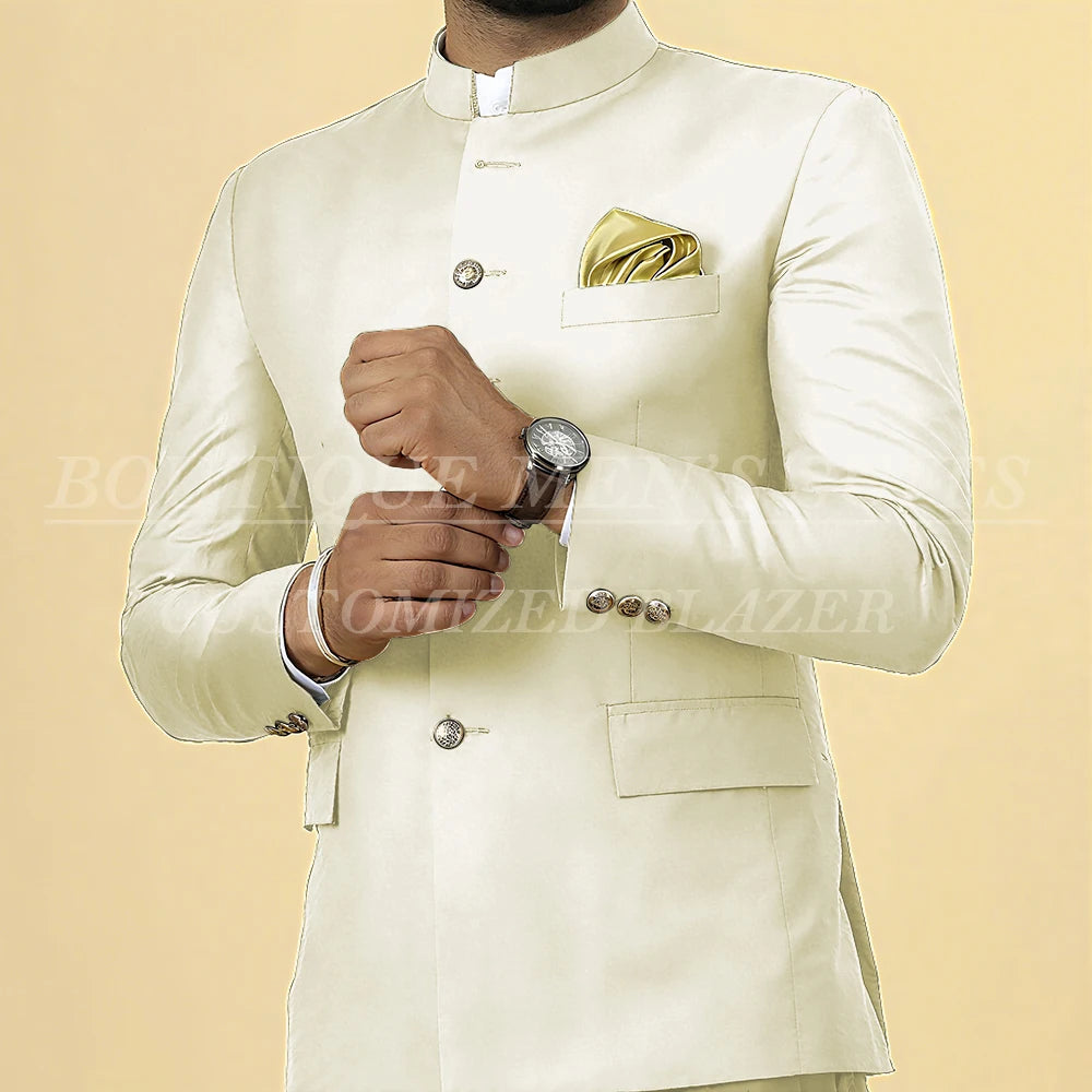 Elegant men's slim fit wedding suit by Showlu Fashion, featuring a single-breasted blazer and matching pants for formal occasions.