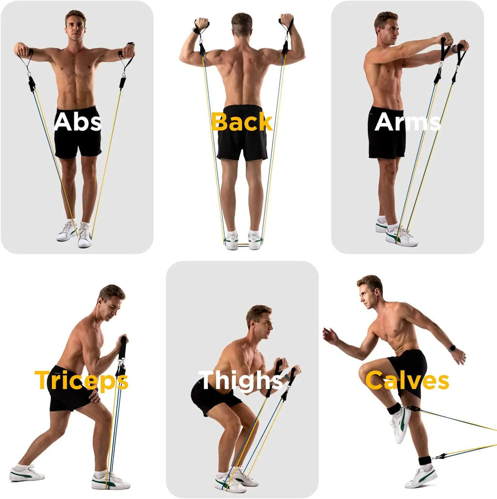 Showlu Smart General Resistance Band Pro Kit with multiple colorful elastic bands for strength training and fitness exercises.