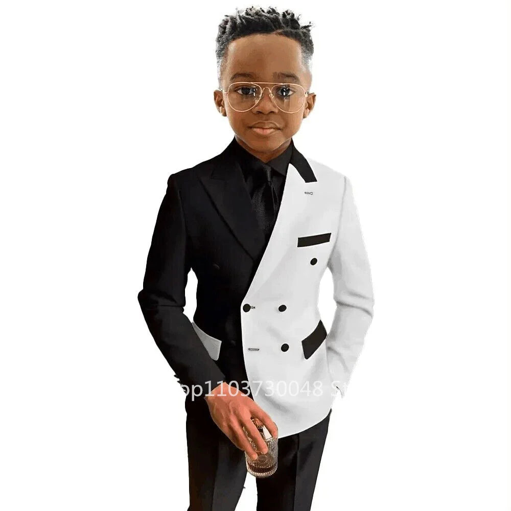 SHOWLU Boys' 2-Piece Double Breasted Suit with peak lapel, including formal blazer and matching trousers, perfect for special occasions.