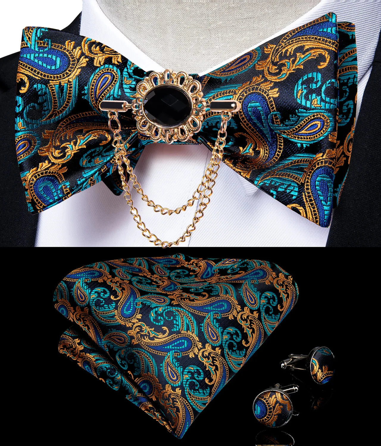 Pink plaid silk self-tie bow tie set with brooch and handkerchief, stylish men's accessory from SHOWLU FASHION STORE.