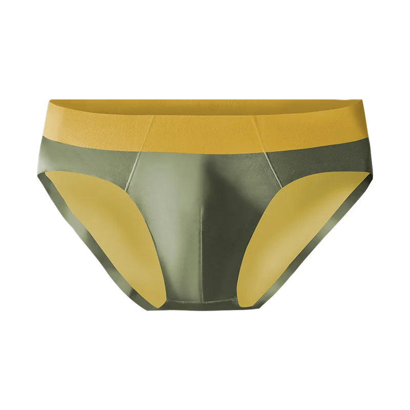 Showlu Men's Ice Silk Seamless Briefs, breathable low waist underwear, soft and comfortable men's underwear in black.
