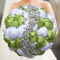 Navy silk rose wedding bouquet with artificial bridal flowers, 20cm size, featuring realistic silk roses and greenery.