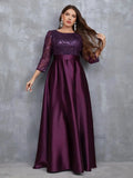 SHOWLU FASHION STORE Mgiacy sequin patchwork satin ball gown with long sleeves, elegant party dress for special occasions.