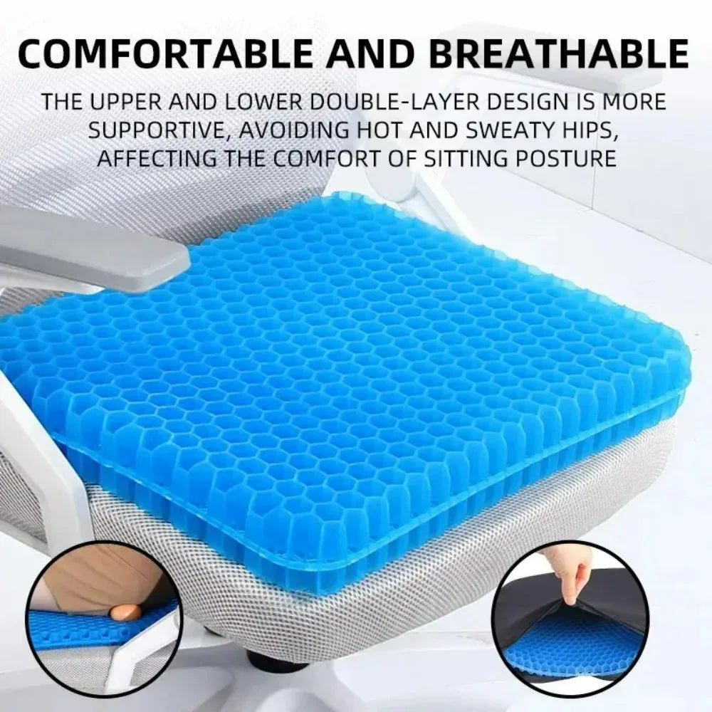 Showlu Smart cooling gel seat cushion with ergonomic design for comfort and support, shown on a chair.