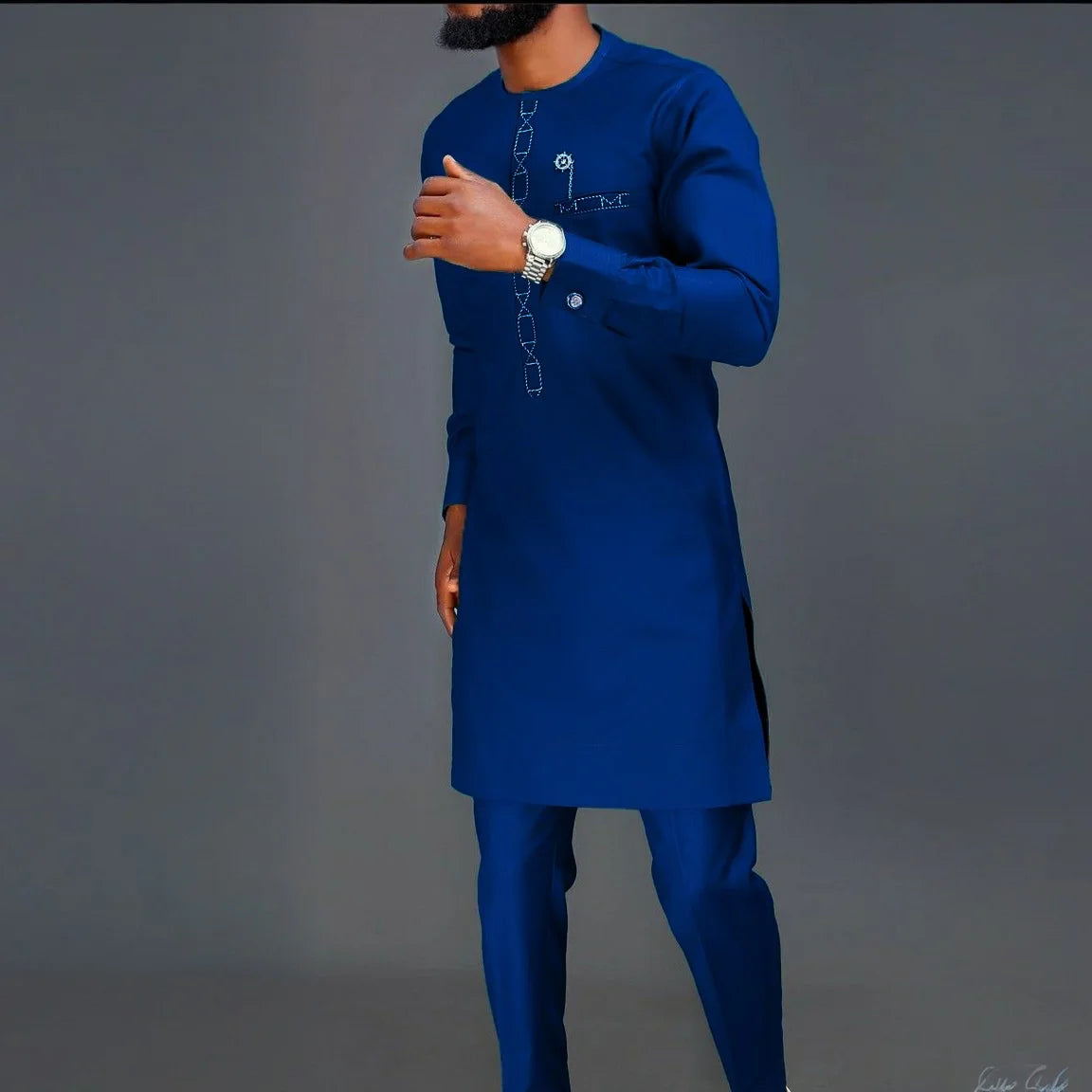 New In African Summer Business Men's Short Sleeve Suit Embroidery Dashiki Shirt Pants Sets 2 Pieces Outfits Wedding Party 2025