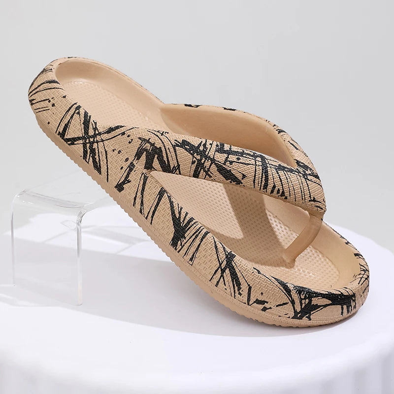 Leopard print summer women’s comfort flip-flops with thick soles, soft cloud slippers, ideal for beach and travel vacation.