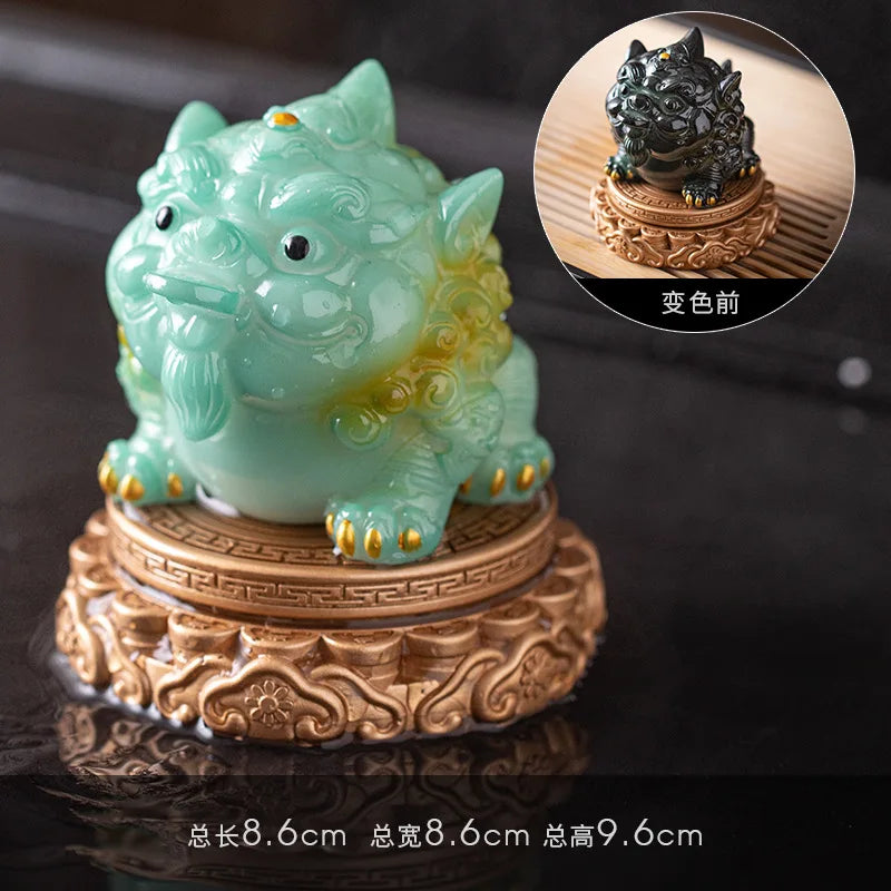 Color-changing Pixiu tea pet decoration from Showlu Fashion Store, ideal for tea ceremonies and bringing good fortune.