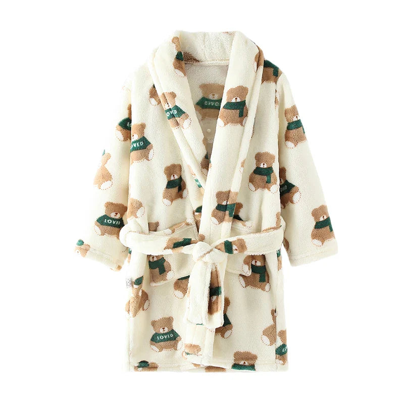 Childdkivy Kids flannel pajamas robe by SHOWLU FASHION STORE, soft cartoon bathrobe for children aged 4 to 16 years.