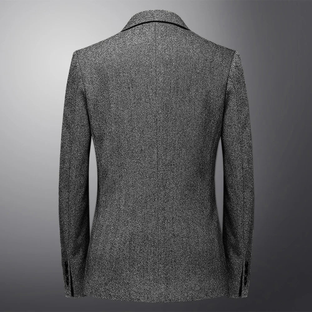 Elegant Men's Suit Set 2 Pieces Classic Fit One Button Daily Business Suits Herringbone Wool Wedding Groomsmen(Blazer+Pants)