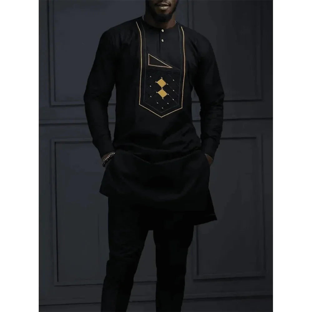 SHOWLU FASHION men's striped two-piece suit, formal cotton blend set, featuring a tailored jacket and matching trousers.